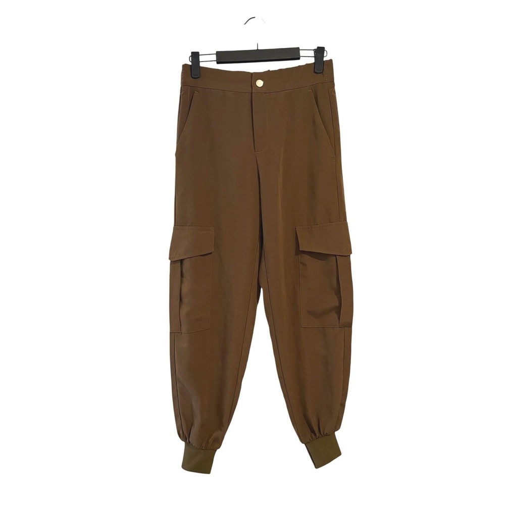 Zara Brown High Waisted Cargo Jogger Pants Gold Button Size XS